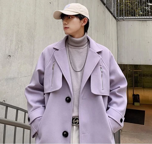 Men's Winter Lapel Long sleeve Loose Warm Zipper Fashion Wool Coats Overcoats - Bild 3 von 21
