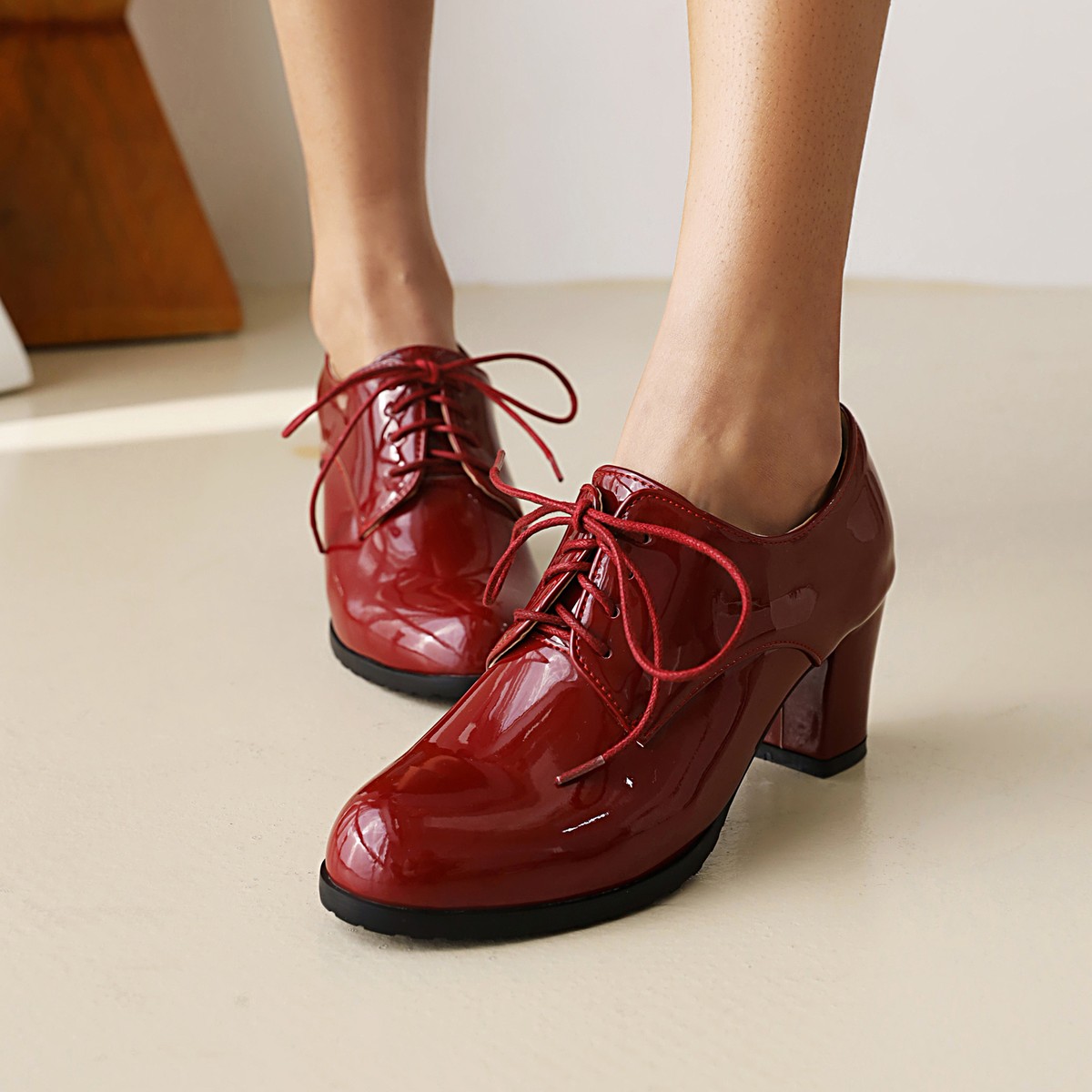 Patent Leather Shoes Womens Lace Oxfords Maogu Oxford Shoes Woman