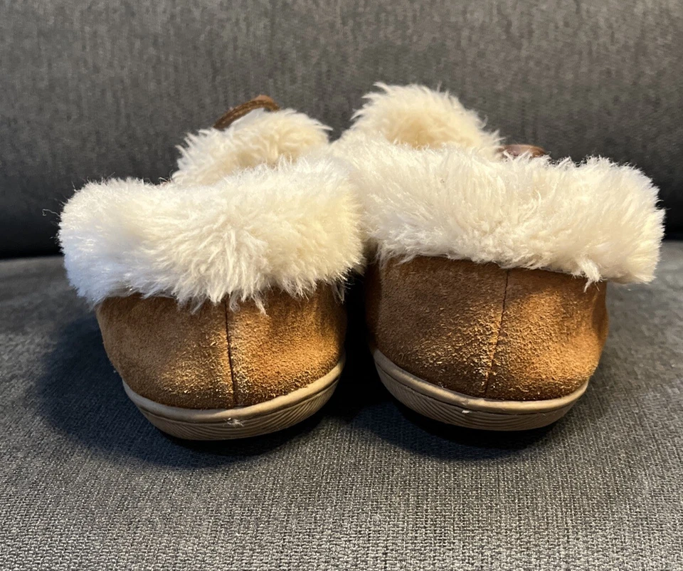 J Crew 麂皮绒人造剪绒旅馆莫卡辛拖鞋深肉豆蔻 6 码 — 第 3/4 张图片