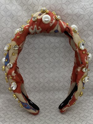 Lele Sadoughi Oversized Pearly Crystal Knot Headband In Red  display picture 3