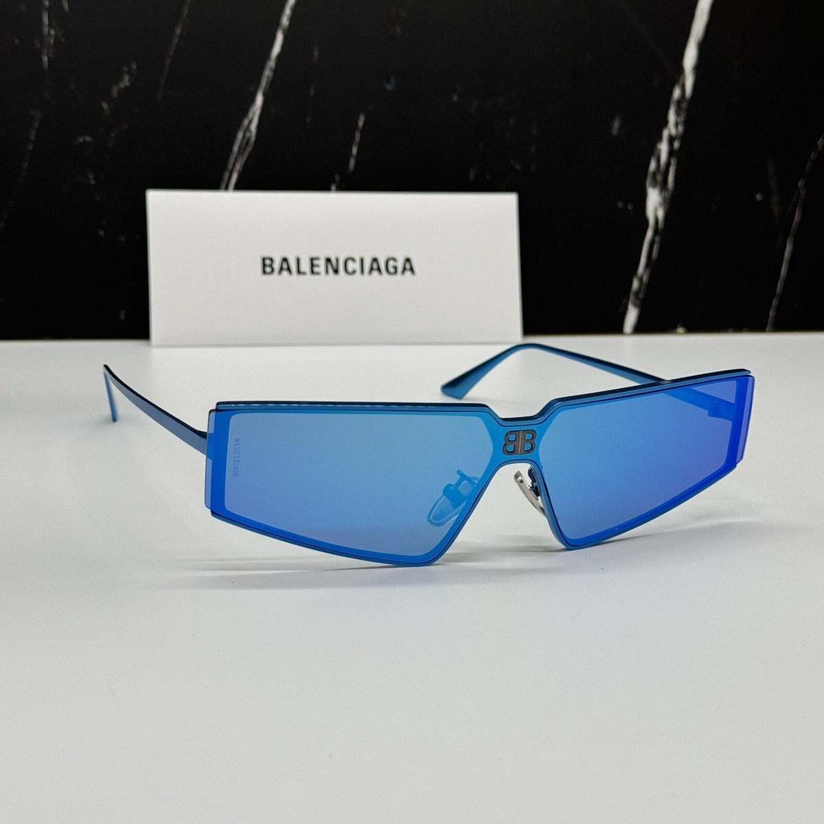 NEW BB0192S 003 BALENCIAGA BLUE GEOMETRIC WOMEN BALENCIAGA