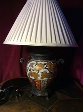 Table Lamp Vintage Ceramic Bronze Decorative Victorian Gothic Large Silk H 65cm