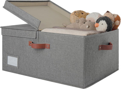 Large Storage Bins with Lids, Decorative Boxes, Fabric Containers with Double...