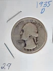1935-D Washington Quarter Silver 25 Cent Coin Ungraded Circulated