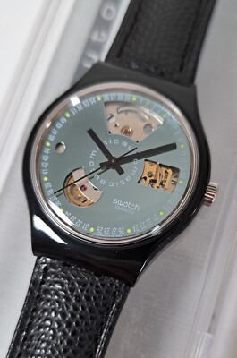 Swatch Automatic SAB100 Blackmotion Black Motion - bluish dial - launch 1991