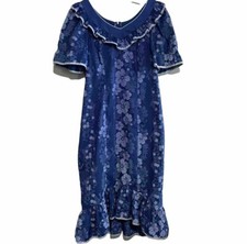 Carol Bennett Hawaii Mumu House Dress Size M Womens Tropical Blue Floral Patio