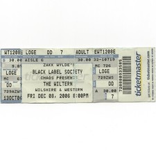 BLACK LABEL SOCIETY Concert Ticket Stub LOS ANGELES 12/08/06 WILTERN ZAKK WYLDE
