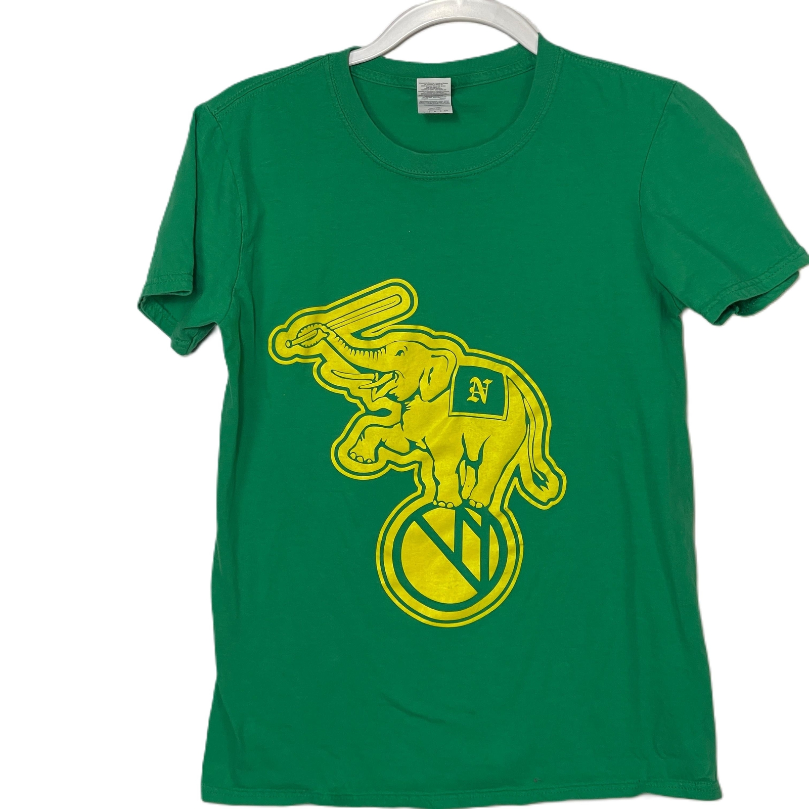 Oakland Athletics A'S Elephant Green and Yellow T-Shirt Small