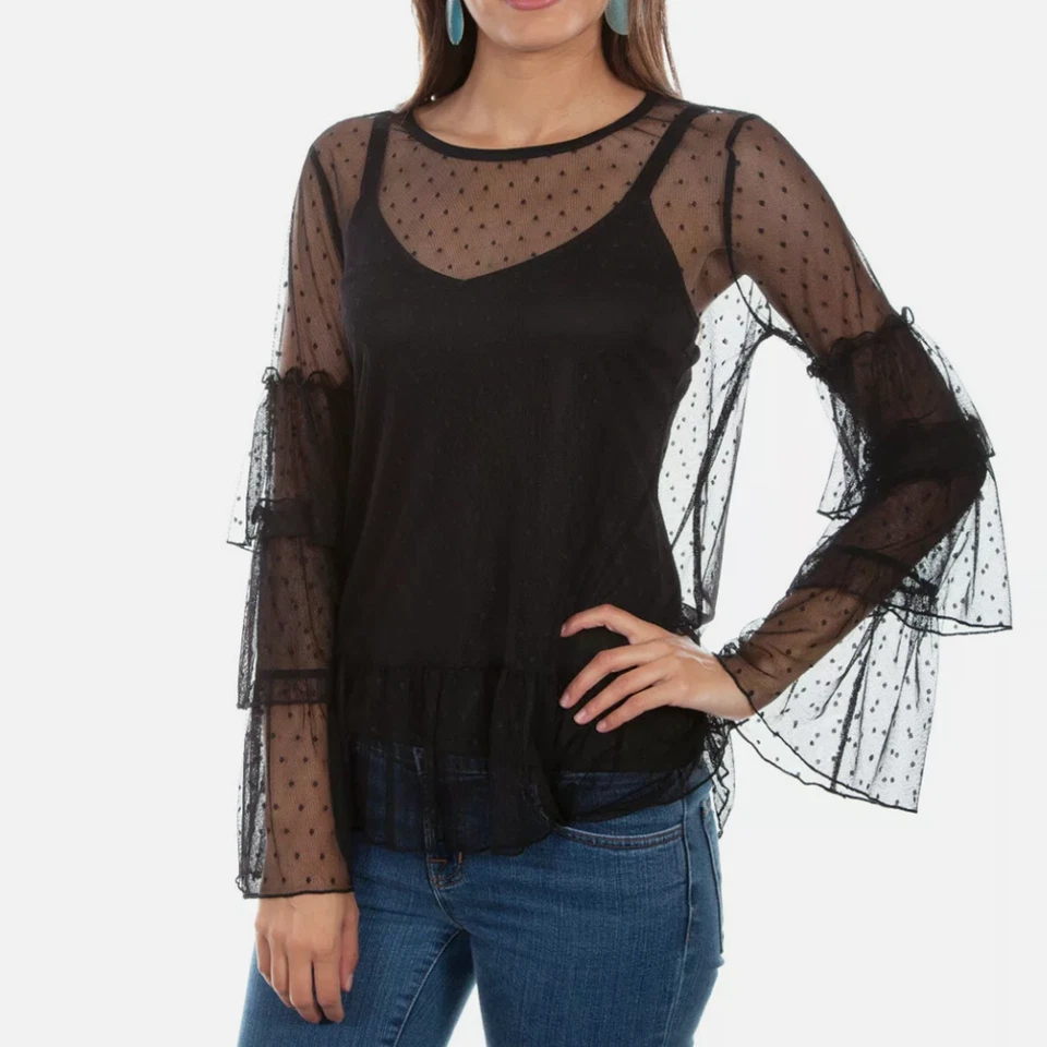 NWT SCULLY M Sheer Dottie Soft Stretchy Mesh Top + Camisole Set - Image 2 of 4