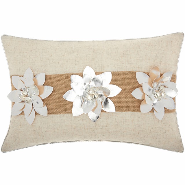 Mina Victory Metallic Silver Poinsettias Silverthrow Pillow