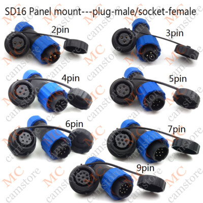 SD16 2 3 4 5 6 7 9Pin Bulkhead IP68 Waterproof Plug & Socket Connector 250V