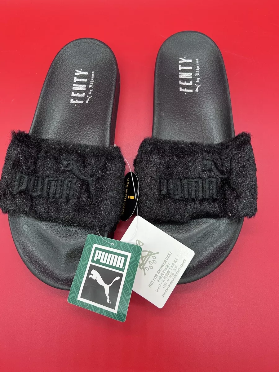 Womens Puma Fenty Rihanna Slides on Black Fur SZ 5 eBay