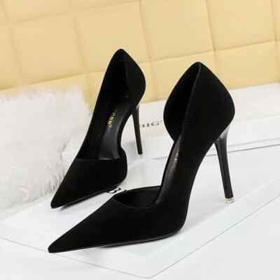 Pumps Damenschuhe 10.5 CM Schwarz Gämse Bequem Elegant Leder Kunststoff 85883