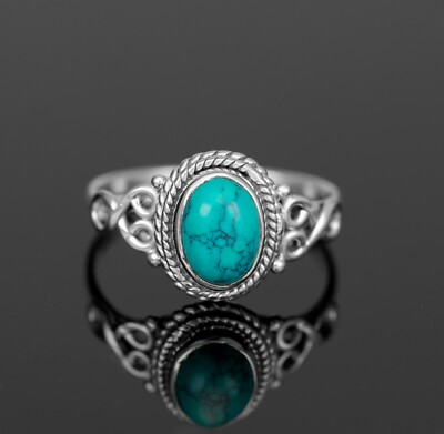 Ovalschliff 925 Sterling Silber Damen Türkis Ring Edelstein Schmuck Geschenk Box