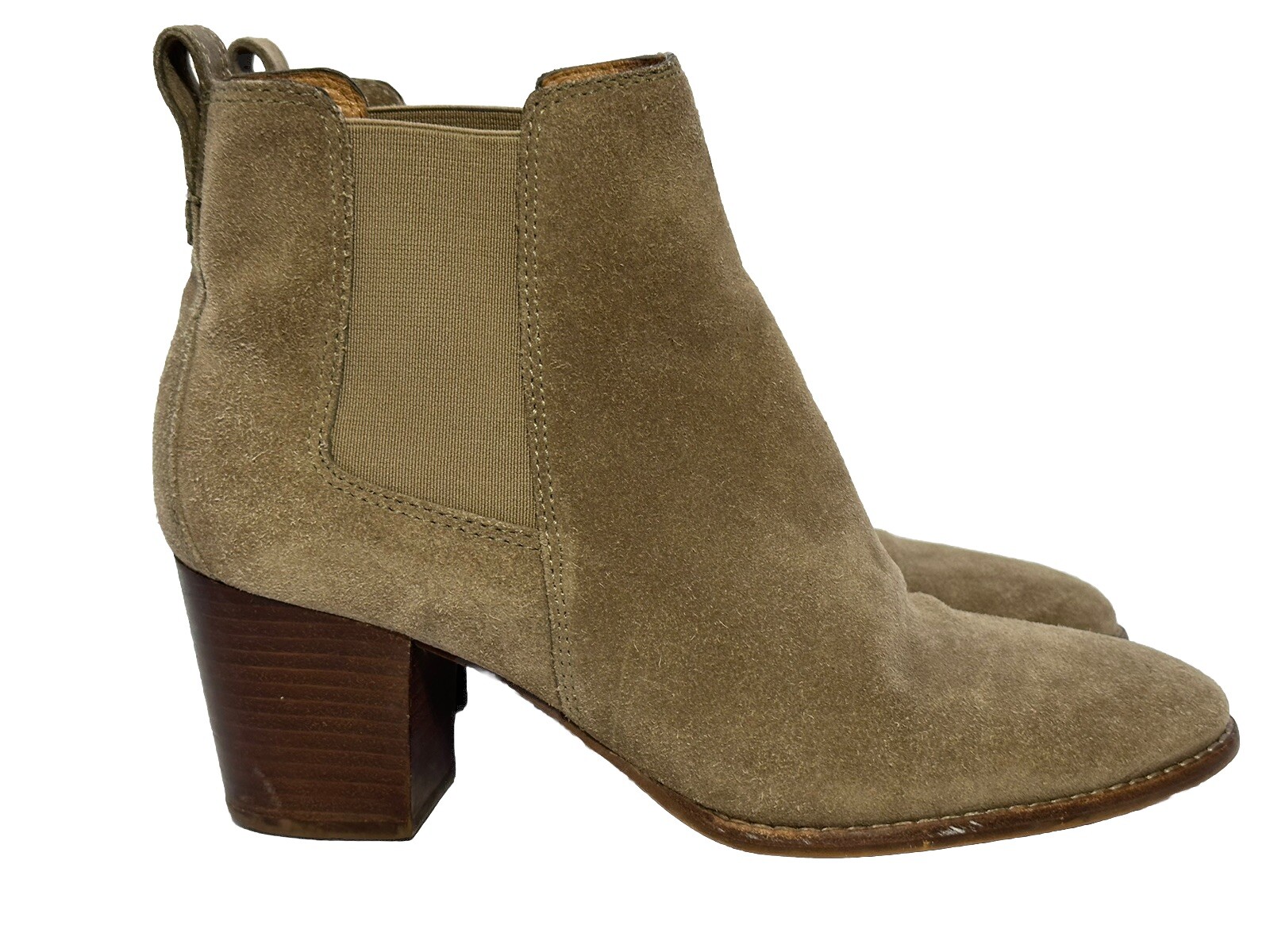 Madewell Tan Suede Chelsea Boots Size 9 Almond Toe Heeled Ankle Booties-image