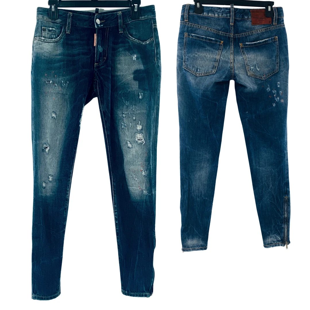 Dsquared2 Paint Splatter Skinny Jeans Size 40 Size 4 Medium Wash 