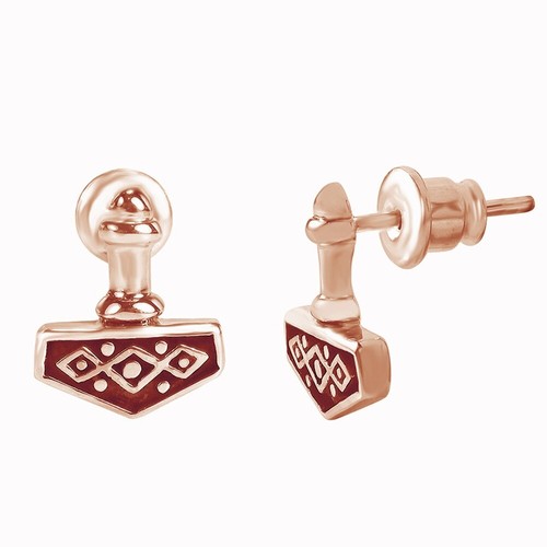 Thor's Norse Hammer Fashionable Stud Earrings 14K Gold Plated Sterling Silver - Picture 6 of 6