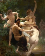 1800s Nymphs and Satyr Classical Painting Giclee Print on Fine Art Paper