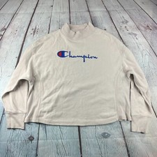 Champion Reverse Weave Warmup Sweatshirt Spellout Long Sleeves S Cotton Blend