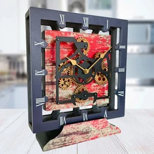 The Gears Clock CANADA LINE DESK CLOCK SQUARE (HYBRID WALL) 10 INCH RED LAVA