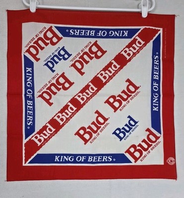 Vintage Budweiser 50/50 Bandana King Of Beers All Over Print Made In USA    (K4)