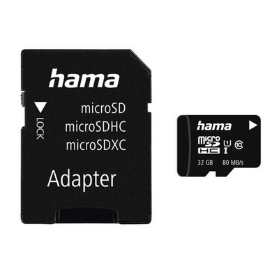 Hama 32GB microSDHC Speicherkarte Class 10 UHS-I 80MB/s + Adapter