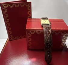 Vintage 1983 Cartier Tank Must De Argent Quartz Org. Leather Band Watch Card Box 4