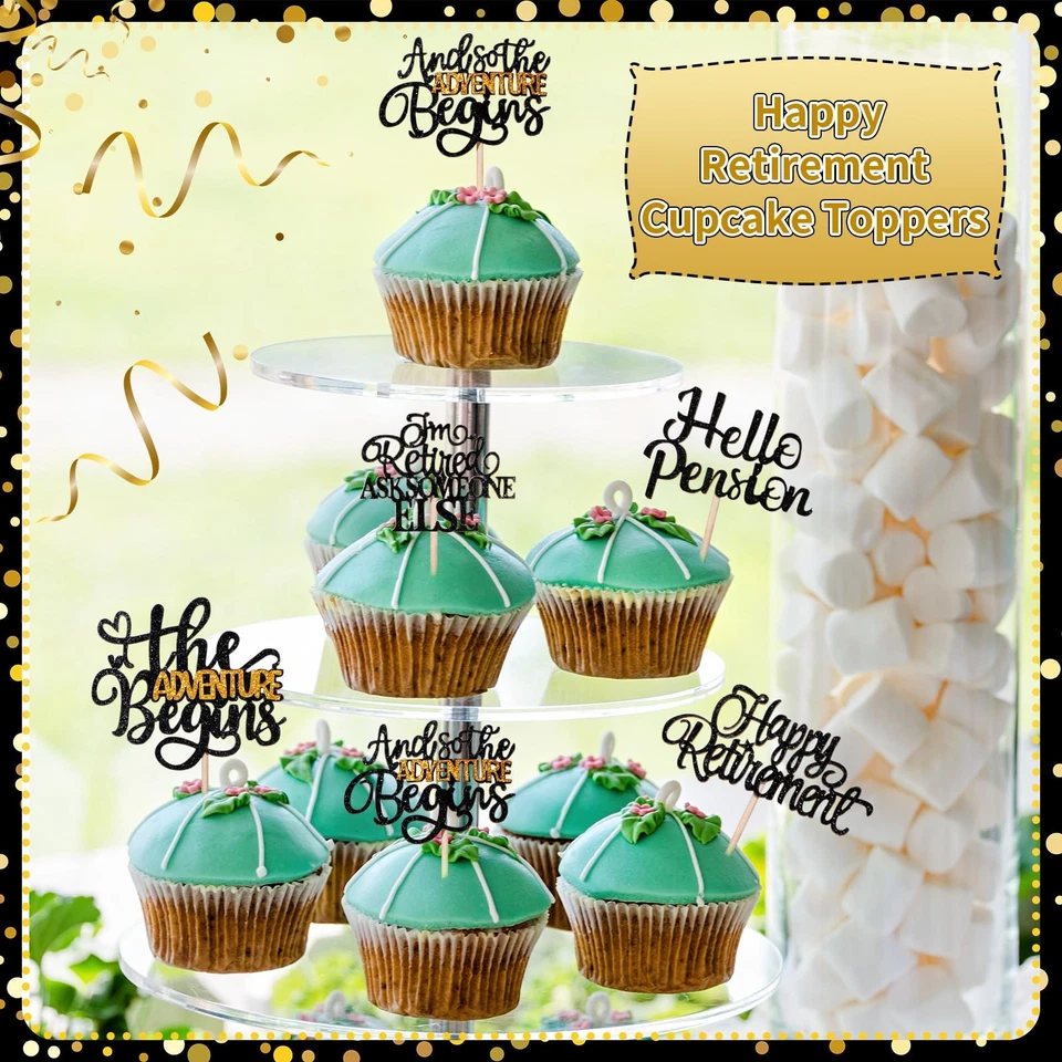 Toppers para cupcakes Happy Retirement 48 un. - Decoraciones de fiesta oficialmente retiradas Foto 4 de 4