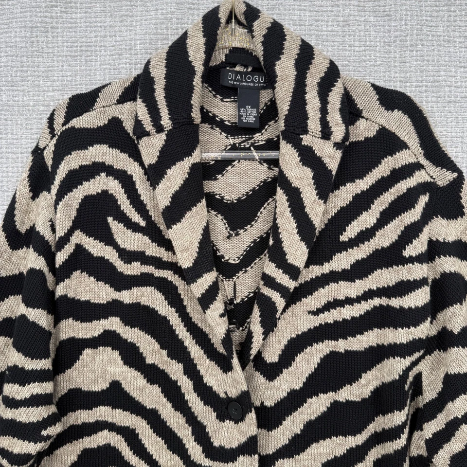 Cárdigan Suéter Blazer Dialogue Para Mujer Talla 2X Estampado Cebra Beige Negro Foto 3 de 4
