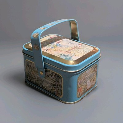Vintage Peter Rabbit Beatrix Potter Tin Basket 2002 Frederick Warne Blue Gold 