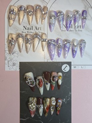 Press On Nails Handmade Large Coffin Bundle Of 3 Princess themed.