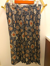 Vintage Norton McNaughton Petites 10 Pleated Midi Skirt Blue Paisley Pull-On