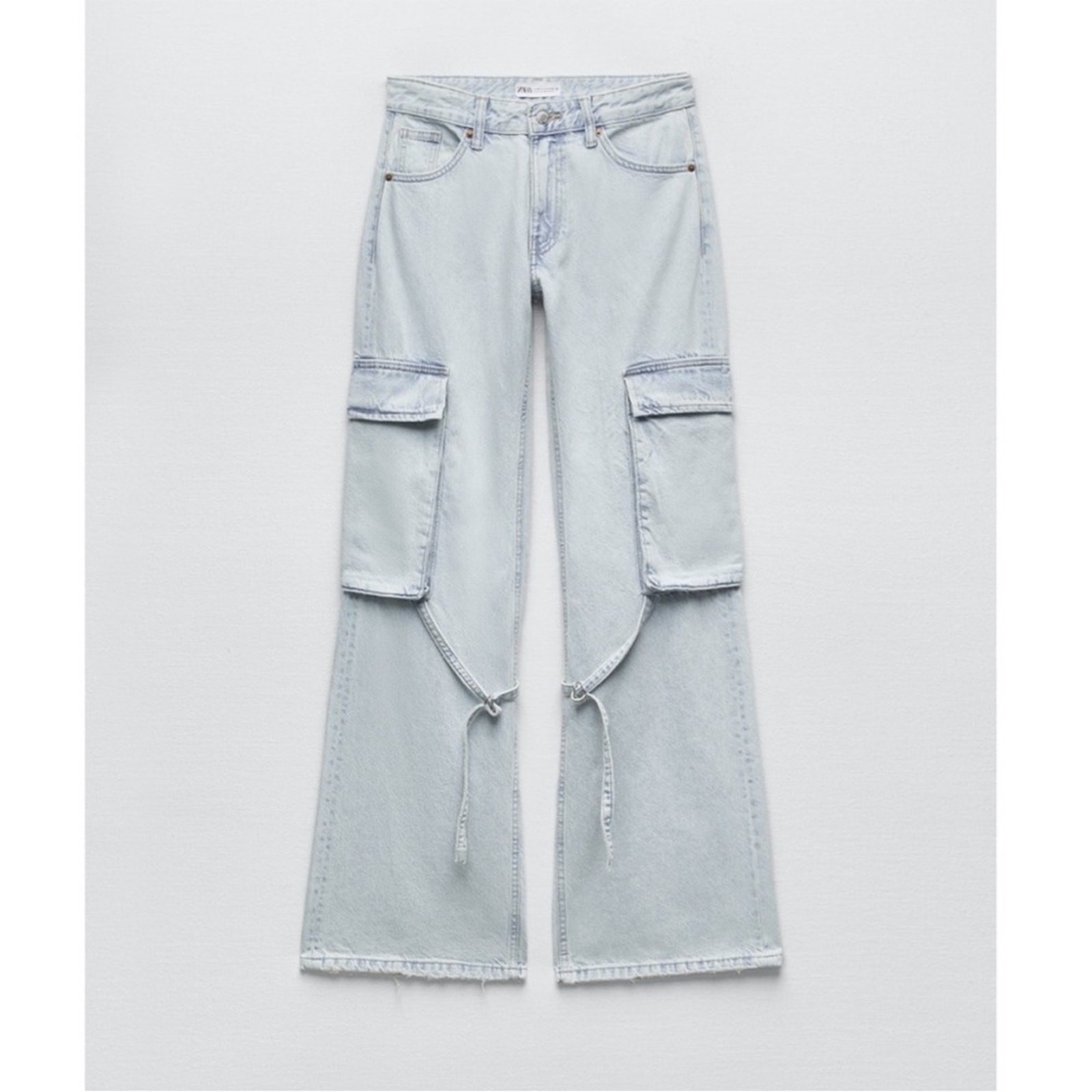 ZARA TRF MID-RISE BELT LOOP CARGO JEANS image 8