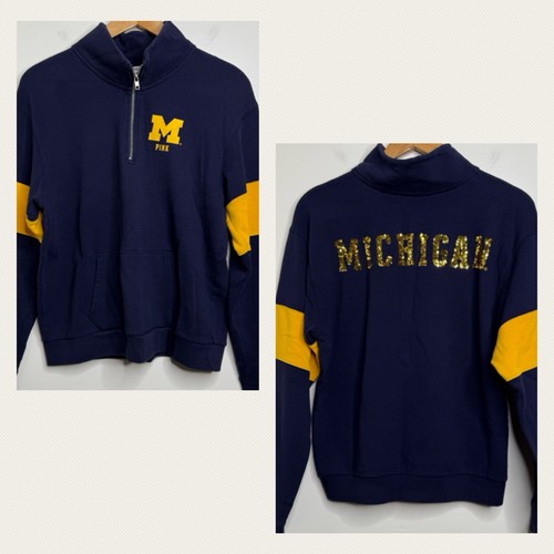 Pink Victoria’s Secret Michigan Quarter Zip Pullover Sweatshirt Sz Medium U of M