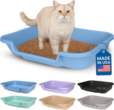 Kittygohere Senior Cat Litter Box 1 Pack, Large Blue Low Entrance Kitty Litter B