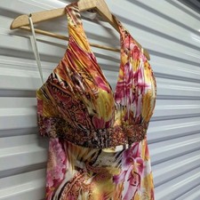 David's Bridal Satin Halter Beaded Waist Maxi Dress Gown Sz 10 Tropical Resort