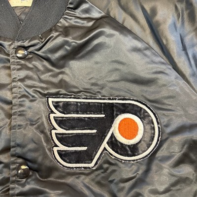 VTG Philadelphia Flyers Jacket Mens L Black 80s Satin Bomber