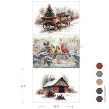 Christmas In The Countryside | A3 Fiber Decoupage Paper Pack | Redesign