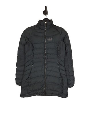 Jack Wolfskin 700 Long Puffer Jacket Size UK 8 In Black Damen Daunenmantel