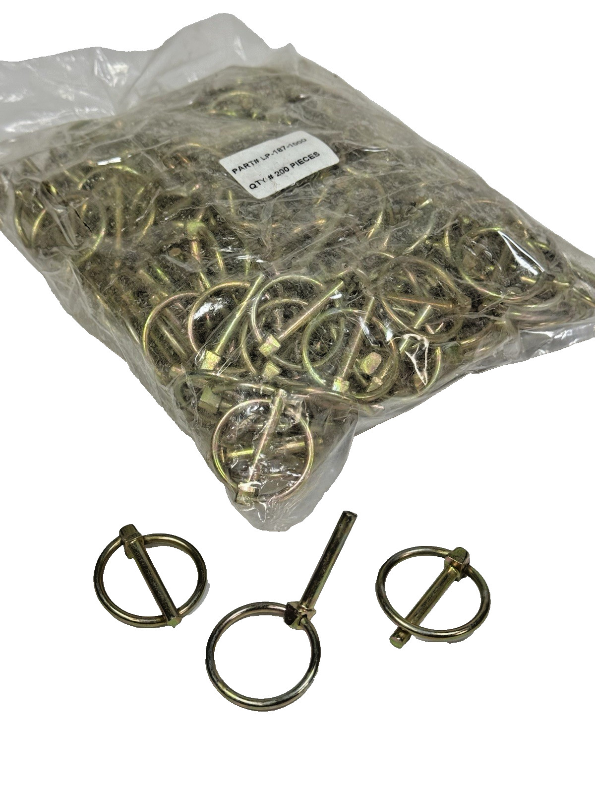 LOT of (200) LYNCH PINS 3/16" X 1" ZINC YELLOW PLATED CARBON STEEL LP-187-1000