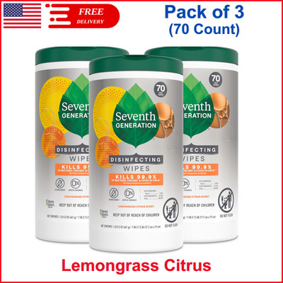 3 Pack Disinfecting Multi-Surface Wipes 70 Count, Lemongrass Citrus, Fresh&Clean