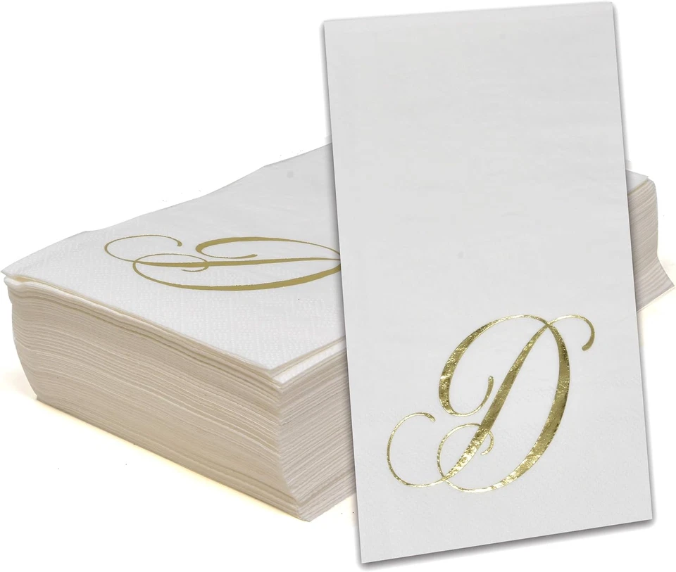 Gift Boutique 100 Gold Monogram Guest Napkins Letter D Foil Disposable - Image 2 of 4