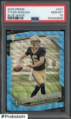 2025 Pokemon Blue Wave Prizm #327 Tyler Shough Saints RC Rookie 150/230 PSA 10