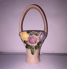 Roseville  Rozane 1917 Handled Flower Basket Vase 11.5 in Pink Honeycomb — photo 1