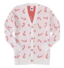 NWT 2025 Aldi Gear Pink Candy Canes Christmas Holiday Sweater Cardigan Sz Medium