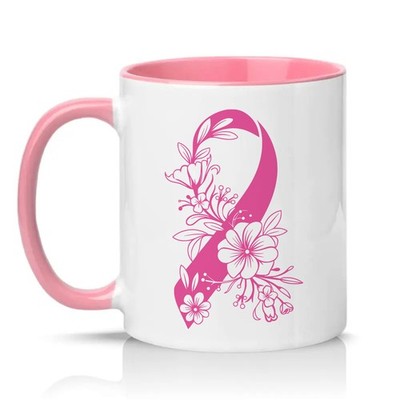 Pink Ribbon Floral Damen 11 Unzen Keramiktasse Bewusstsein Krebs Unterstützung Geschenk für sie