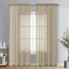 Taupe Sheer Curtains 84 Inches Long 2 Panels - Soft Light Filtering Window Sheer