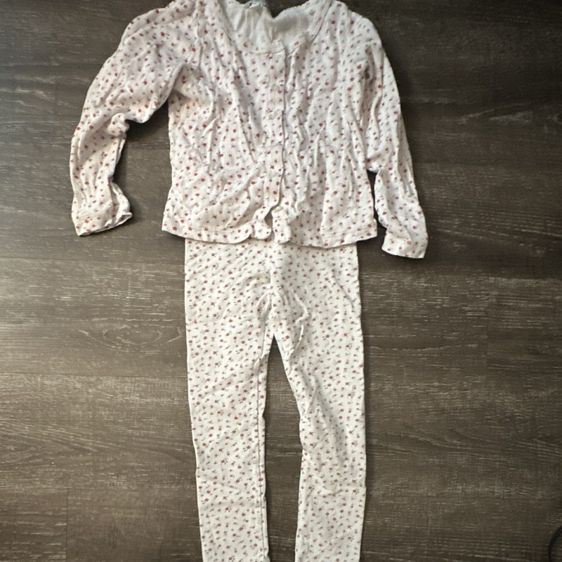 Crewcuts Girls XS (4-5) White/Red Floral Knit 2-Piece Long Sleeve Button PJs