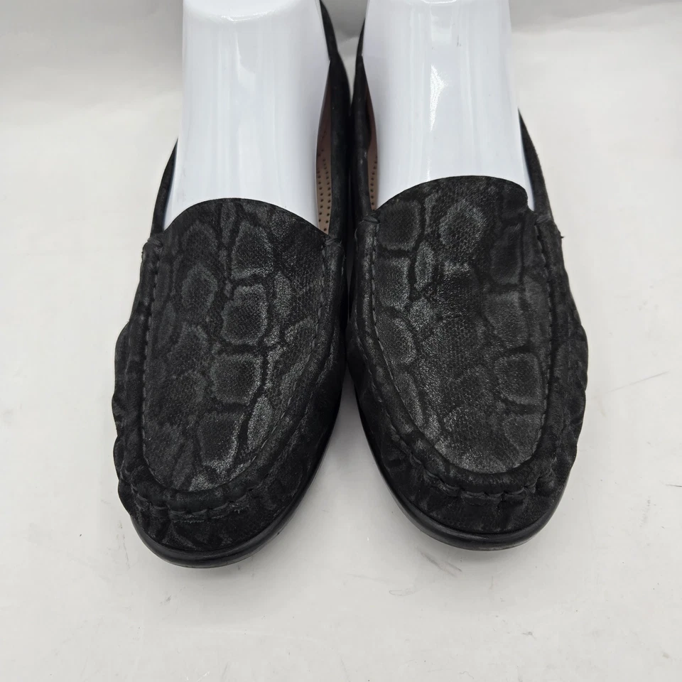 Mocasín SAS Simplify para mujer talla 9 M cuero negro serpiente sin cordones zapato trípode Foto 2 de 4