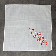 Vintage Valentine Hearts Handkerchief Red White Hanky Hankie 11 X 11